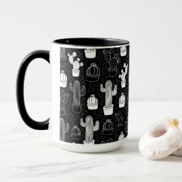 Taza Patrón de doodle de cactus en blanco y negro