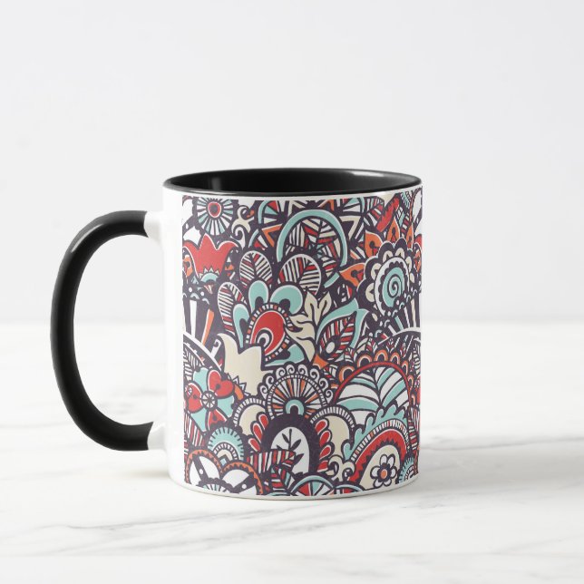 Taza Patrón de Doodle de Flor Paisley (Izquierda)