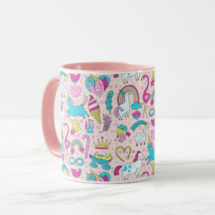 Taza Patrón de Doodle de Unicorn