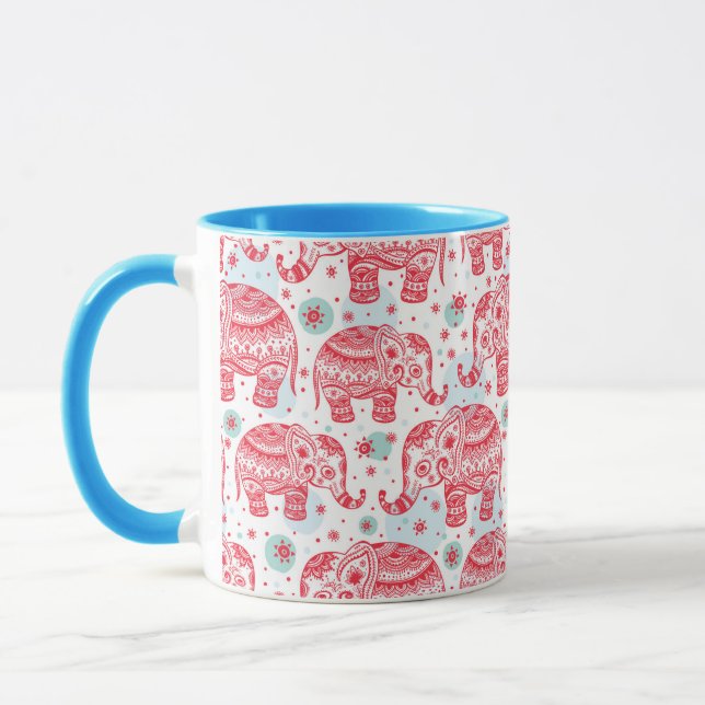 Taza Patrón de elefantes étnicos rojos (Izquierda)