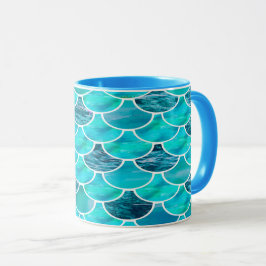 Taza Patrón de escala de la sirena menta turquesa verde