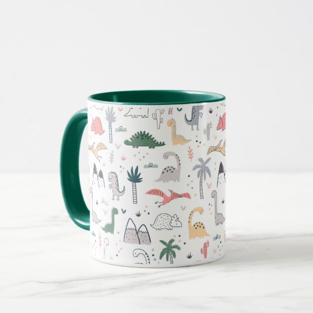Taza Patrón de escena de Dinosaurio Divertido Pastel (Anverso izquierdo)
