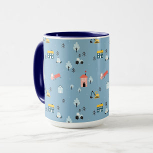 Taza Patrón de escena de pueblo de Doodle Cute