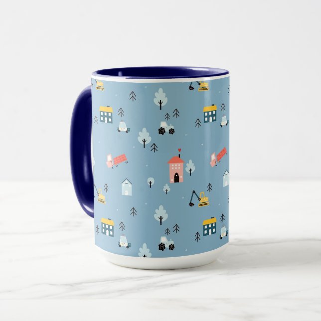 Taza Patrón de escena de pueblo de Doodle Cute (Anverso izquierdo)