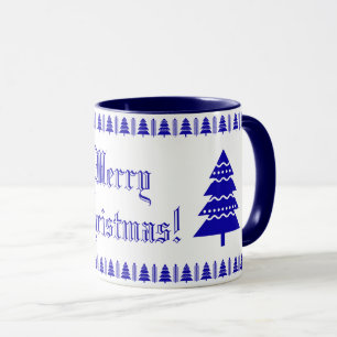 Taza Patrón de estrellas de árbol de Navidad azul y b