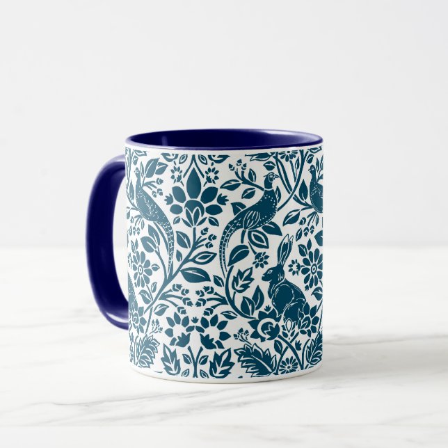 Taza Patrón de faisán y liebre, blanco y azul oscuro (Anverso izquierdo)