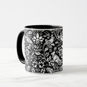 Taza Patrón de faisán y liebre, blanco y negro