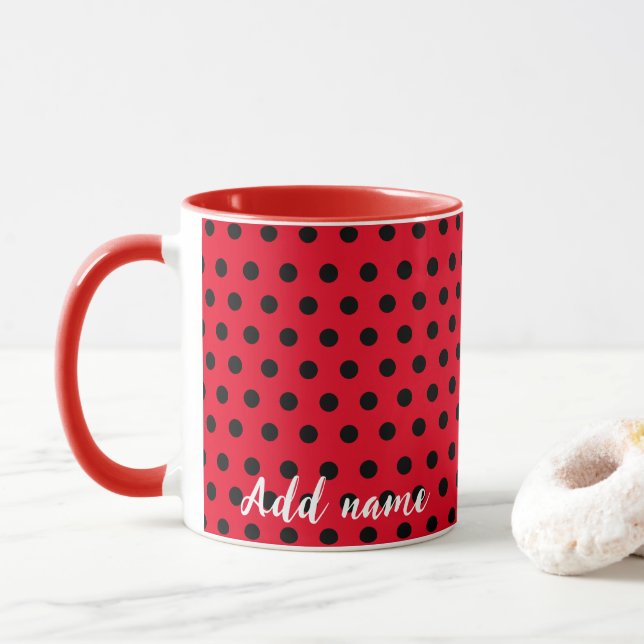 Taza Patrón de fiesta de puntos de pinchazo rojo (Con donut)