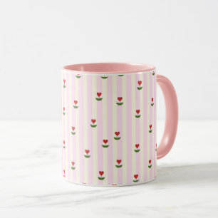 Taza Patrón de Flor de Corazón Dulce – Rayas Suaves de 