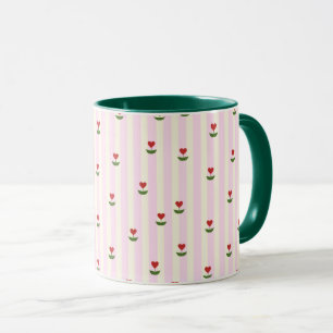 Taza Patrón de Flor de Corazón Dulce – Rayas Suaves de