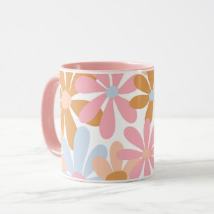 Taza Patrón de flor de margarita pastel retro