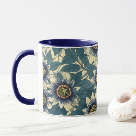 Taza Patrón de flor de pasión azul