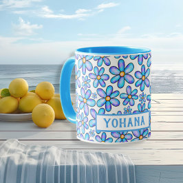 Taza Patrón de flor de primavera azul personalizado