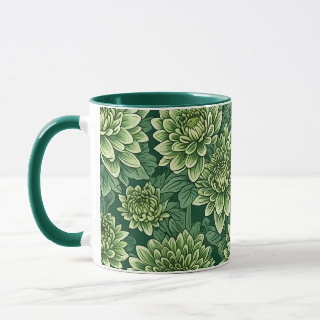 Taza Patrón de flor verde crisantemo (Izquierda)