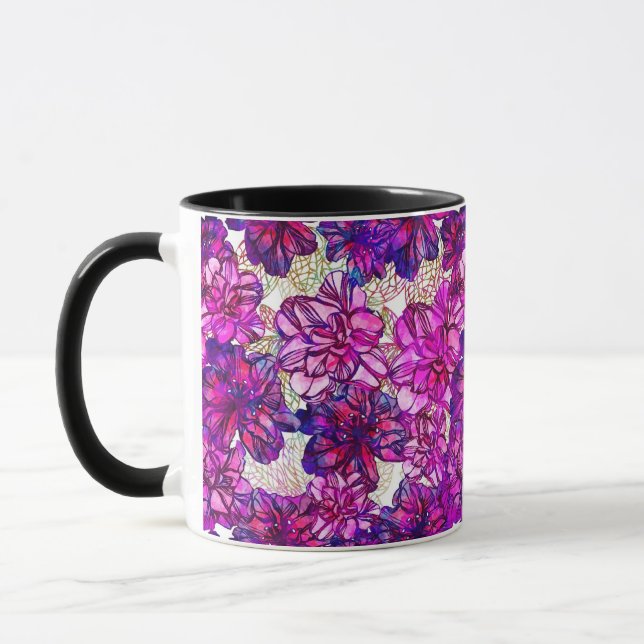 Taza Patrón De Flores Abstractas Rosa Y Púrpura (Izquierda)