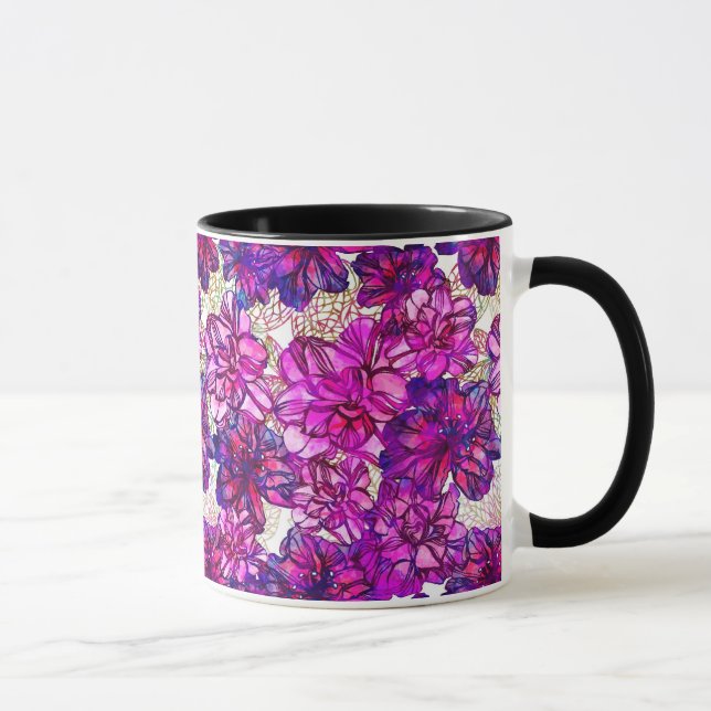 Taza Patrón De Flores Abstractas Rosa Y Púrpura (Derecha)