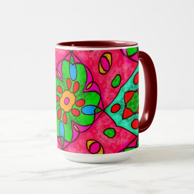 Taza Patrón de flores abstractas únicas (Anverso derecho)