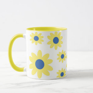 Taza Patrón de flores azules amarillas