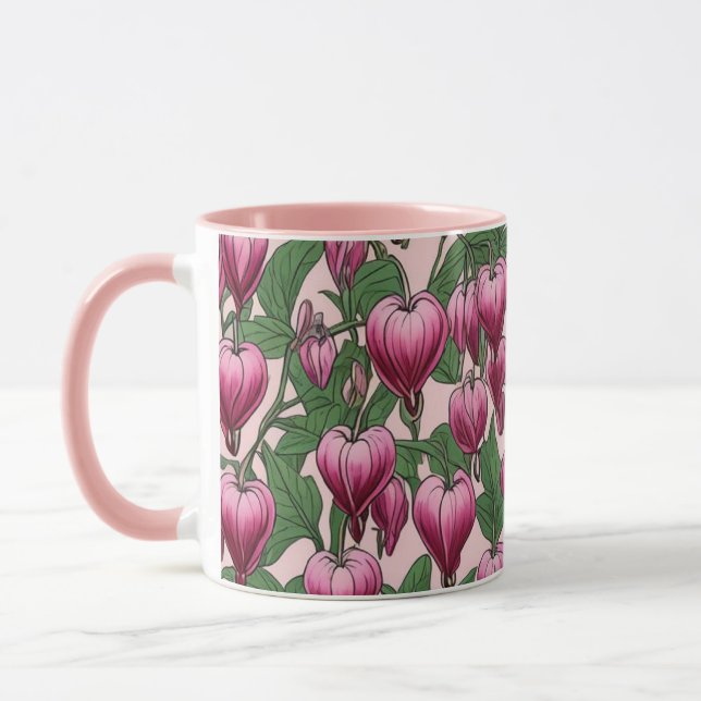 Taza Patrón de flores cardíacas de hemorragia rosa (Izquierda)