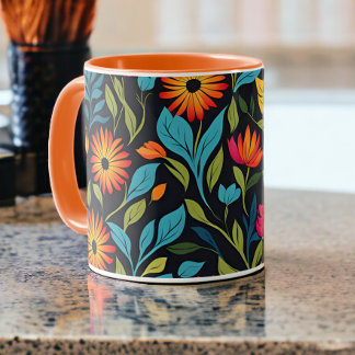 Taza Patrón de flores coloridas