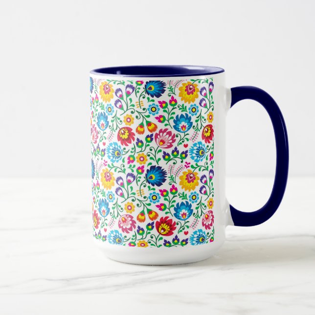 Taza Patrón de flores de arte folclórico 2 (Derecha)