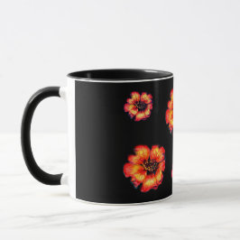 Taza Patrón de flores de cartón sobre negro