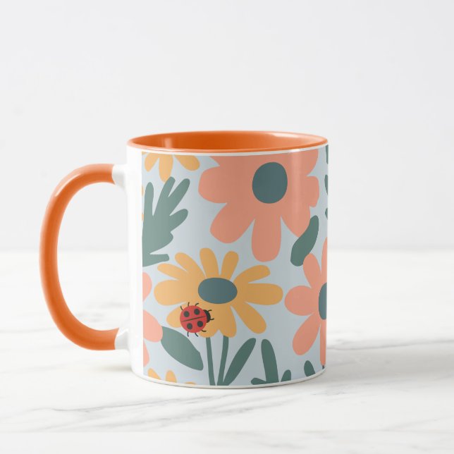 Taza patrón de flores de margarita pinchada de polka pu (Izquierda)