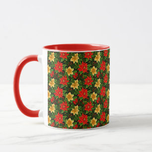 Taza Patrón de flores de poinsettia de Navidad-86755
