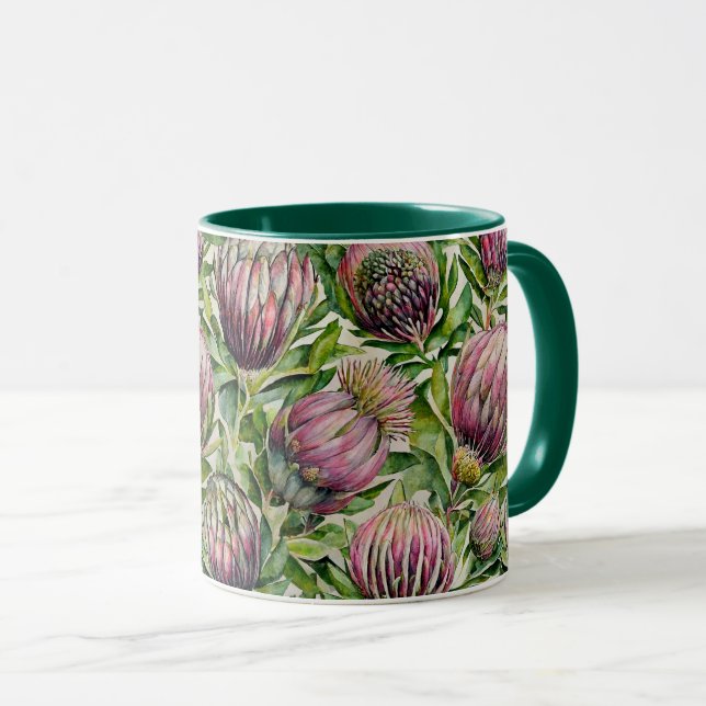 Taza Patrón de flores de protección rosa y verde (Anverso derecho)