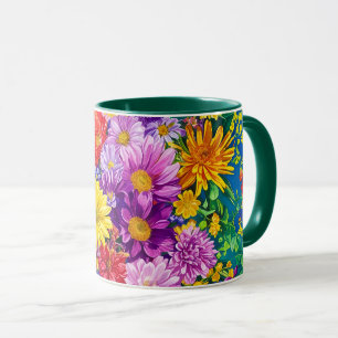 Taza Patrón de flores del Jardín Verde Rojo Amarillo
