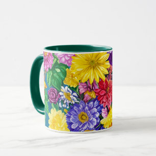 Taza Patrón de flores del Jardín Verde Rojo Amarillo