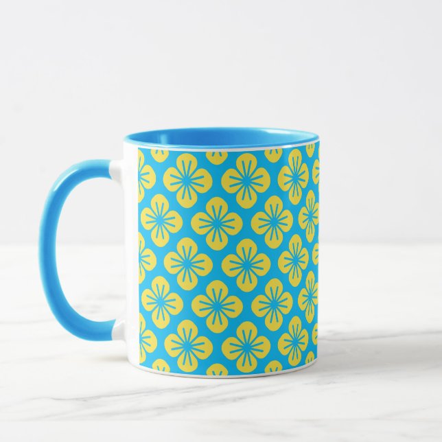 Taza Patrón de flores en amarillo y turquesa (Izquierda)