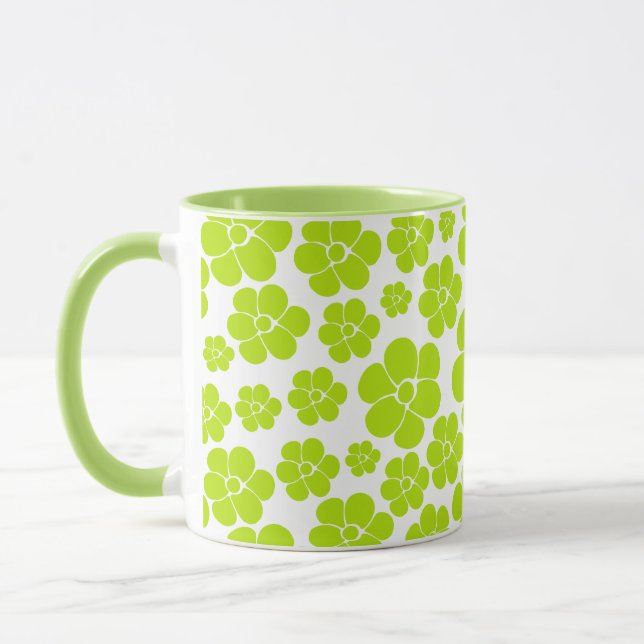 Taza Patrón de flores en verde lima y blanco  (Izquierda)