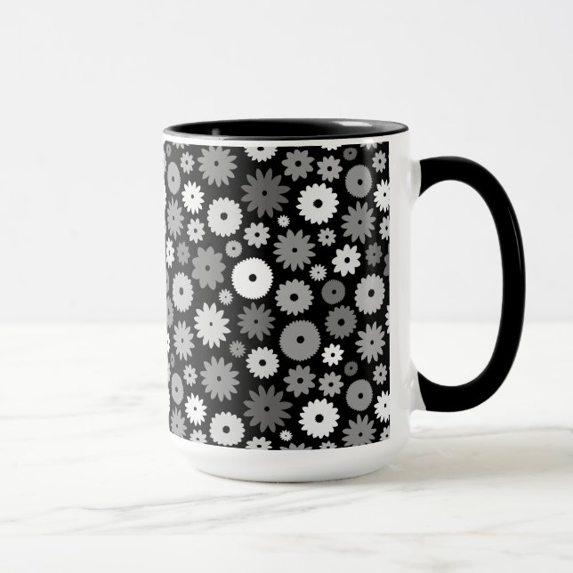 Taza Patrón de flores monocromas (Derecha)