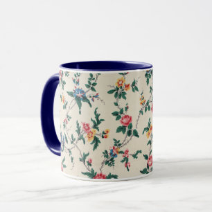 Taza Patrón de flores multicolores con ribete navy,