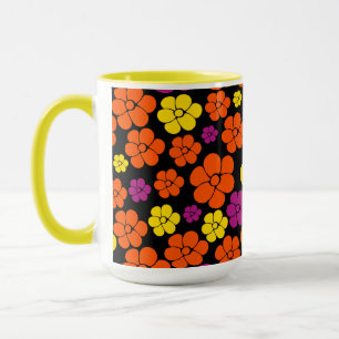 Taza Patrón de flores - negro, rosa, Naranja y amarillo