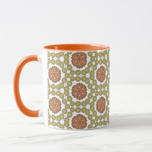 Taza Patrón de flores retro amarillo y naranja (Izquierda)
