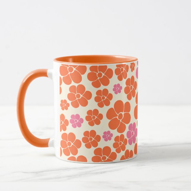 Taza Patrón de flores - rosa, Naranja y crema (Izquierda)
