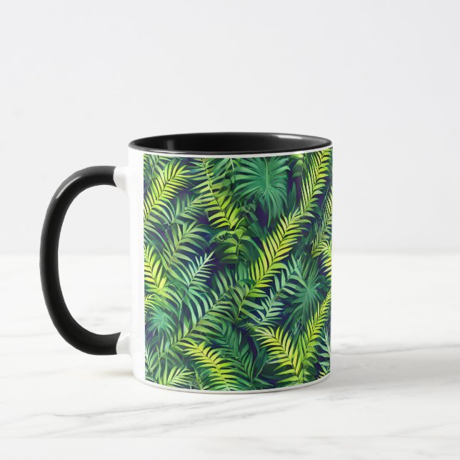Taza Patrón de forro de hojas verdes tropicales (Izquierda)