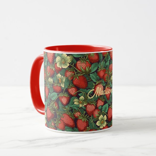 Taza Patrón de fresa de nombre personalizado (Anverso izquierdo)