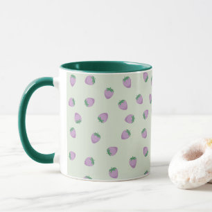 Taza Patrón de Fresa Morada sobre Fondo Verde