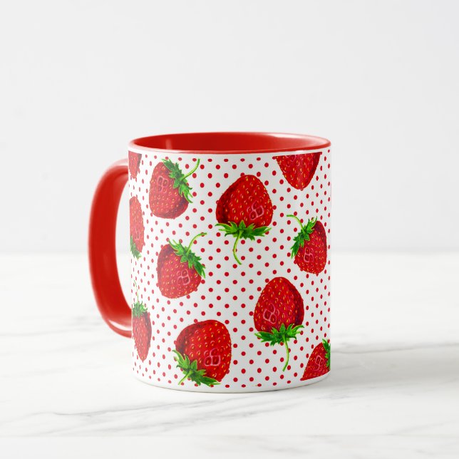 Taza Patrón de fresa y puntos de maderas rojas (Anverso izquierdo)