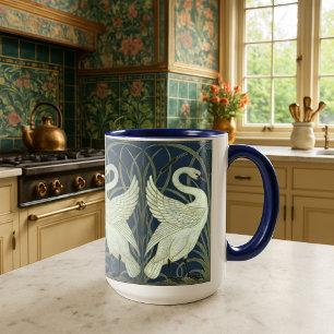 Taza Patrón de frisa de cisnes de Art Nouveau de Walter