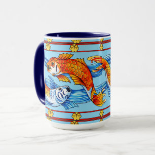 Taza Patrón de friso de pez koi Art Nouveau retro