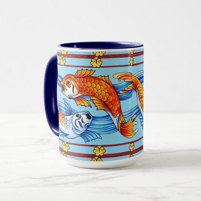 Taza Patrón de friso de pez koi Art Nouveau retro (Anverso izquierdo)