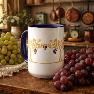 Taza Patrón de friso de plantilla de viñas Art Nouveau