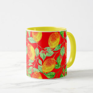 Taza Patrón de fruta de limón cosecha roja amarilla