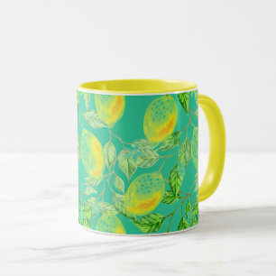 Taza Patrón de fruta de limón cosecha turquesa amarilla