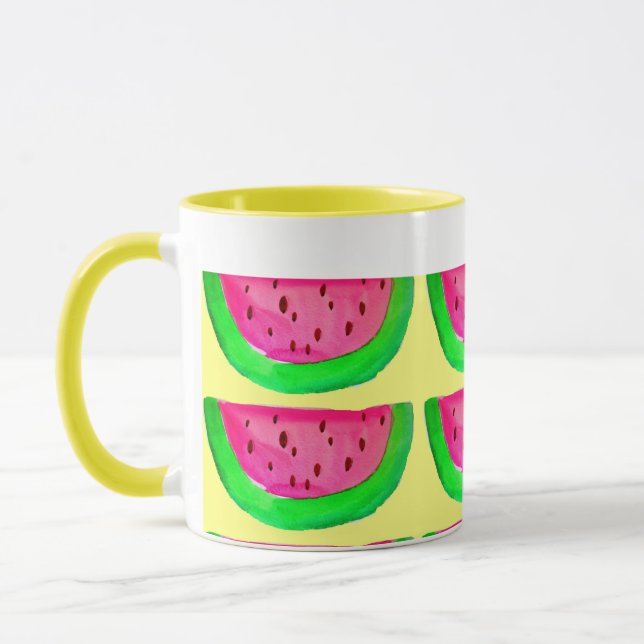 Taza Patrón de fruta jugosa de sandía rosa sobre limón (Izquierda)