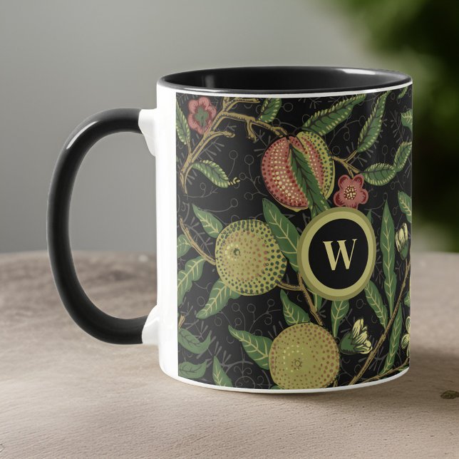 Taza Patrón de fruta William Morris con monograma inici (Subido por el creador)